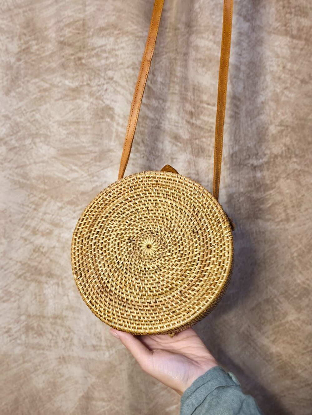 Handmade-style artisan woven rattan bag